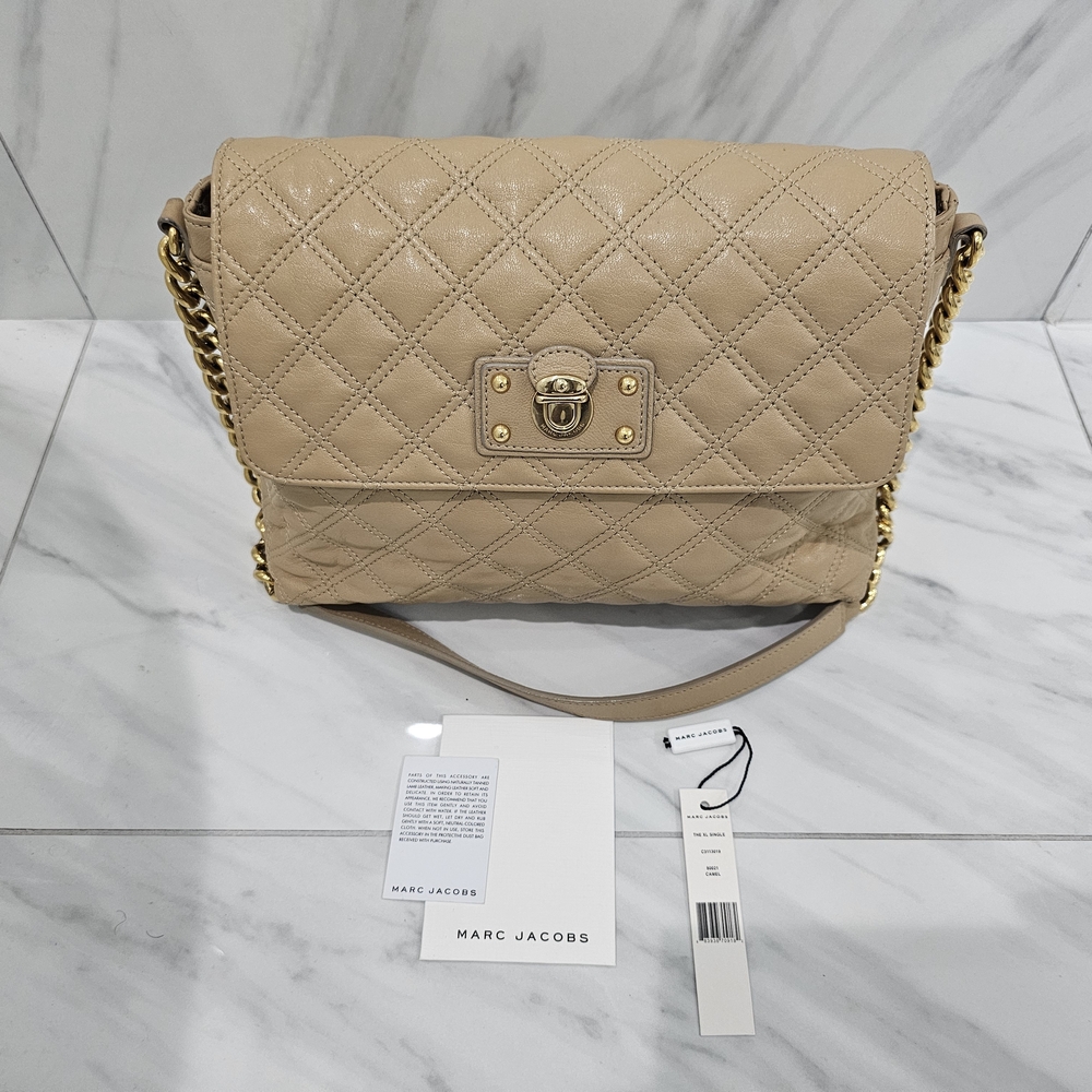 Authentic Real Leather Marc Jacobs Quilted Tan Shoulder Bag